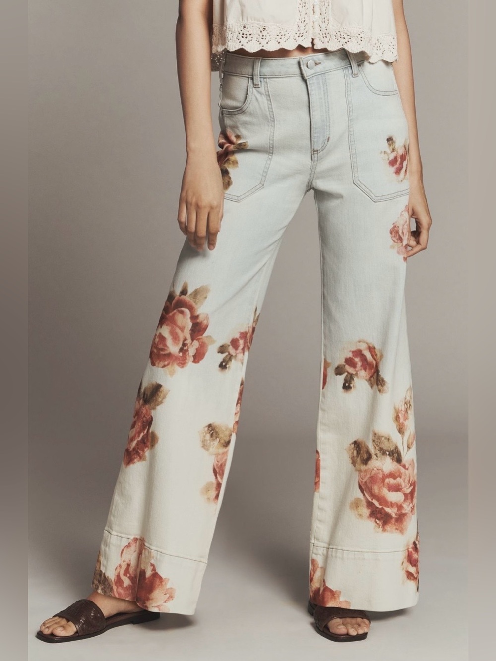 Anthropologie Pilcro Rylan Floral Relaxed High-Rise Flare Jeans - Picture 1 of 11
